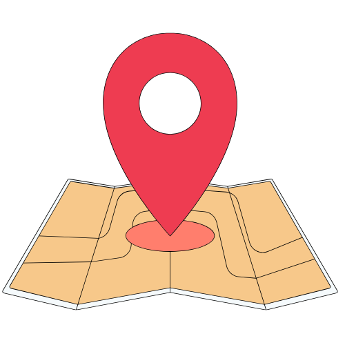 a map with a red pin on it